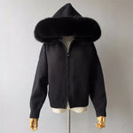 Plush Fur-Hood Knit Jacket