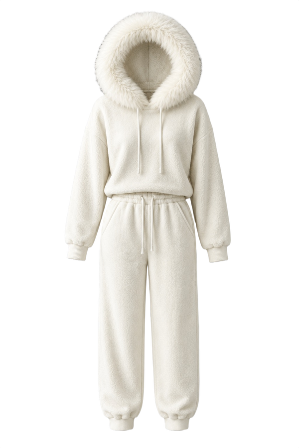 Plush Fur-Trim Hoodie Lounge Set