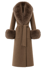 Long brown winter coat with furry sleeves