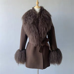 Tie-Waist Wool Coat with Plush Cuffs