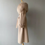 Classic Tie-Waist Longline Coat with Plush Neckline