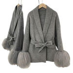 Belted Wrap Coat with Curly Shearling-Style Cuffs