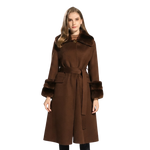 Belted Longline Coat with Contrast Fur Trim
