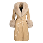 Belted Longline Trench Coat with Plush Trim