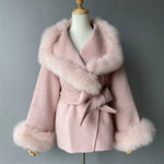 Wrap Jacket with Plush Fur Trim