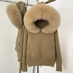 Plush Fur-Hood Knit Jacket with Pockets