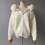 Plush Fur-Hood Knit Jacket
