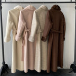 Long Belted Wool Trench with Faux Fur Trim
