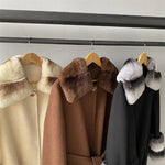 Belted Longline Coat with Contrast Fur Trim