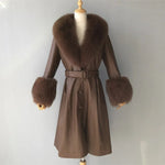 Belted Longline Trench Coat with Plush Trim