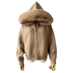 Plush Fur-Hood Knit Jacket