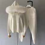 Plush Fur-Trim Hoodie Lounge Set