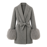 Belted Wrap Coat with Curly Shearling-Style Cuffs