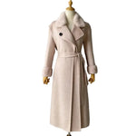 Long Belted Wool Trench with Faux Fur Trim