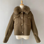 Cropped Wool Jacket with Faux Fur Collar