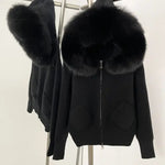 Plush Fur-Hood Knit Jacket with Pockets