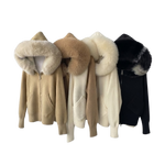 Plush Fur-Hood Knit Jacket with Pockets