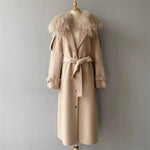 Classic Tie-Waist Longline Coat with Plush Neckline