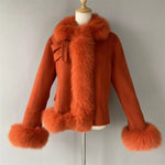Cropped Wool Moto Jacket with Plush Fux Fur Trim