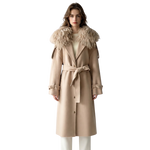 Classic Tie-Waist Longline Coat with Plush Neckline