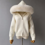 Plush Fur-Hood Knit Jacket