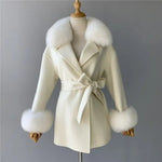 Wrap Jacket with Plush Fur Trim