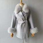 Wrap Jacket with Plush Fur Trim