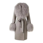 Textured Fur-Trim Longline Wrap Jacket