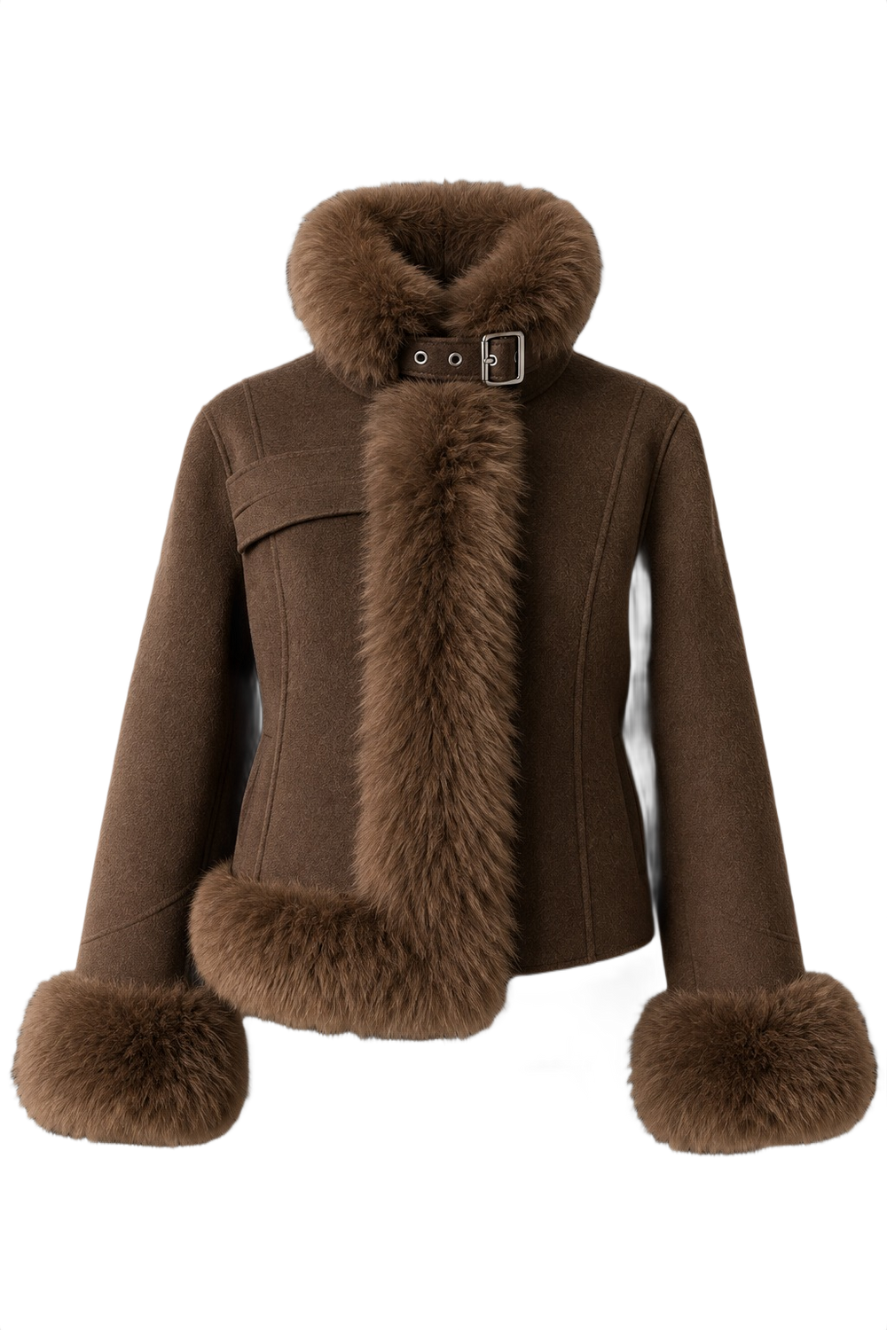 Cropped Wool Moto Jacket with Plush Fux Fur Trim