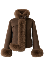 Cropped Wool Moto Jacket with Plush Fux Fur Trim