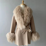 Tie-Waist Wool Coat with Plush Cuffs