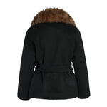 Black Wrap Coat with Fur Collar