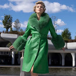 Belted Longline Trench Coat with Plush Trim