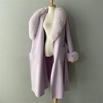 Long Wrap Coat with Faux Fur Collar and Cuffs