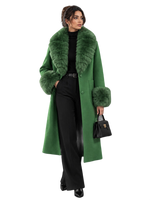 Lush Green Winter Trench with Fur Trim
