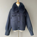 Cropped Wool Jacket with Faux Fur Collar