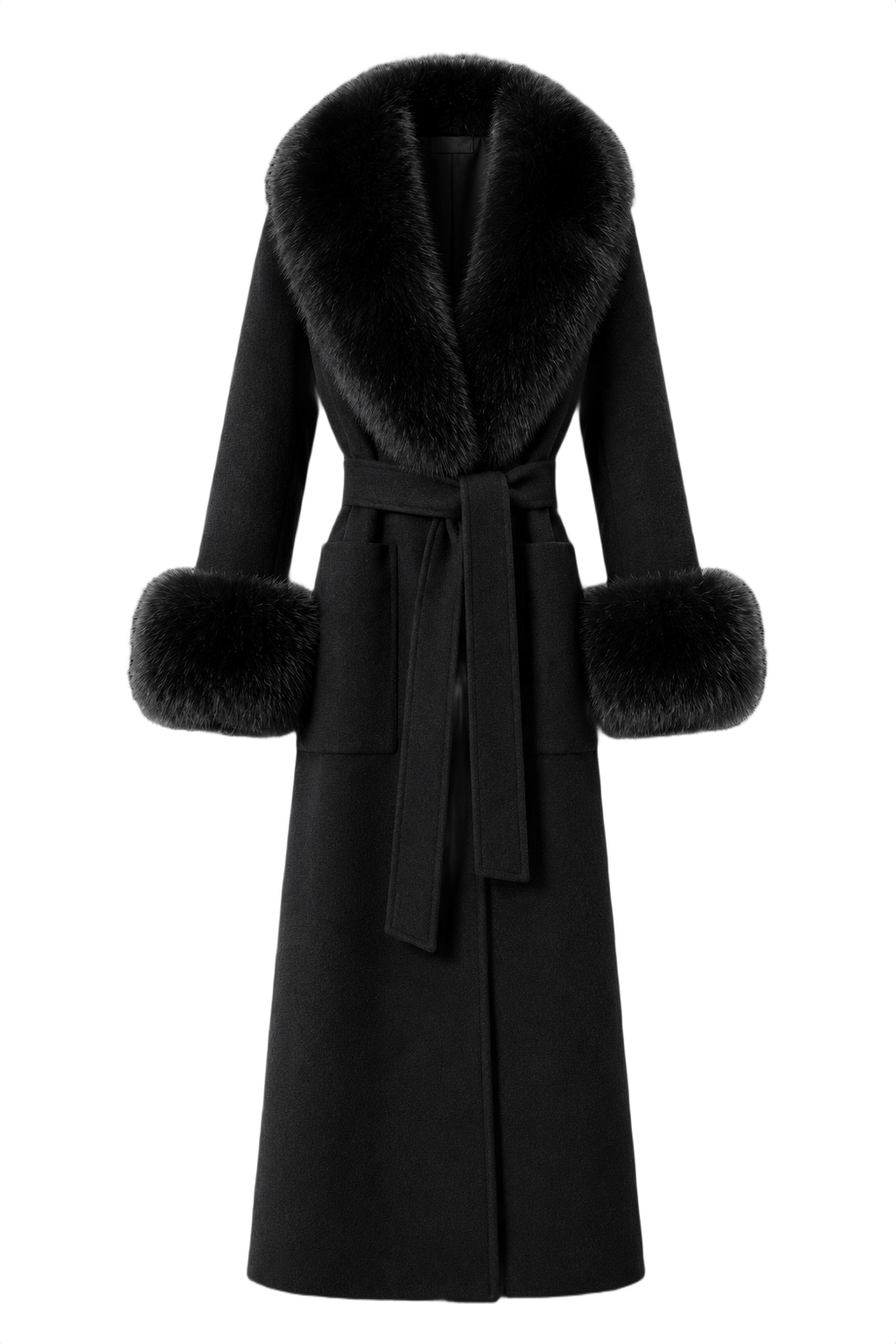 Fur-Trimmed Long Wool Blend Coat