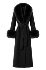Fur-Trimmed Long Wool Blend Coat