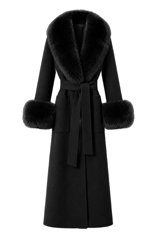 Fur-Trimmed Long Wool Blend Coat