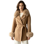 Wrap Jacket with Plush Fur Trim