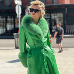 Belted Longline Trench Coat with Plush Trim