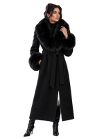 Fur-Trimmed Long Wool Blend Coat