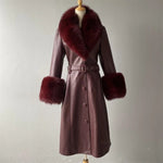 Belted Longline Trench Coat with Plush Trim