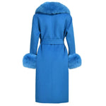 Long blue winter coat with furry sleeves