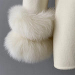 White Wool Wrap Jacket with Fur Trim