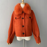 Cropped Wool Jacket with Faux Fur Collar