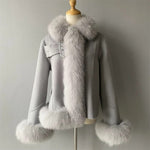 Cropped Wool Moto Jacket with Plush Fux Fur Trim