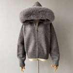 Plush Fur-Hood Knit Jacket