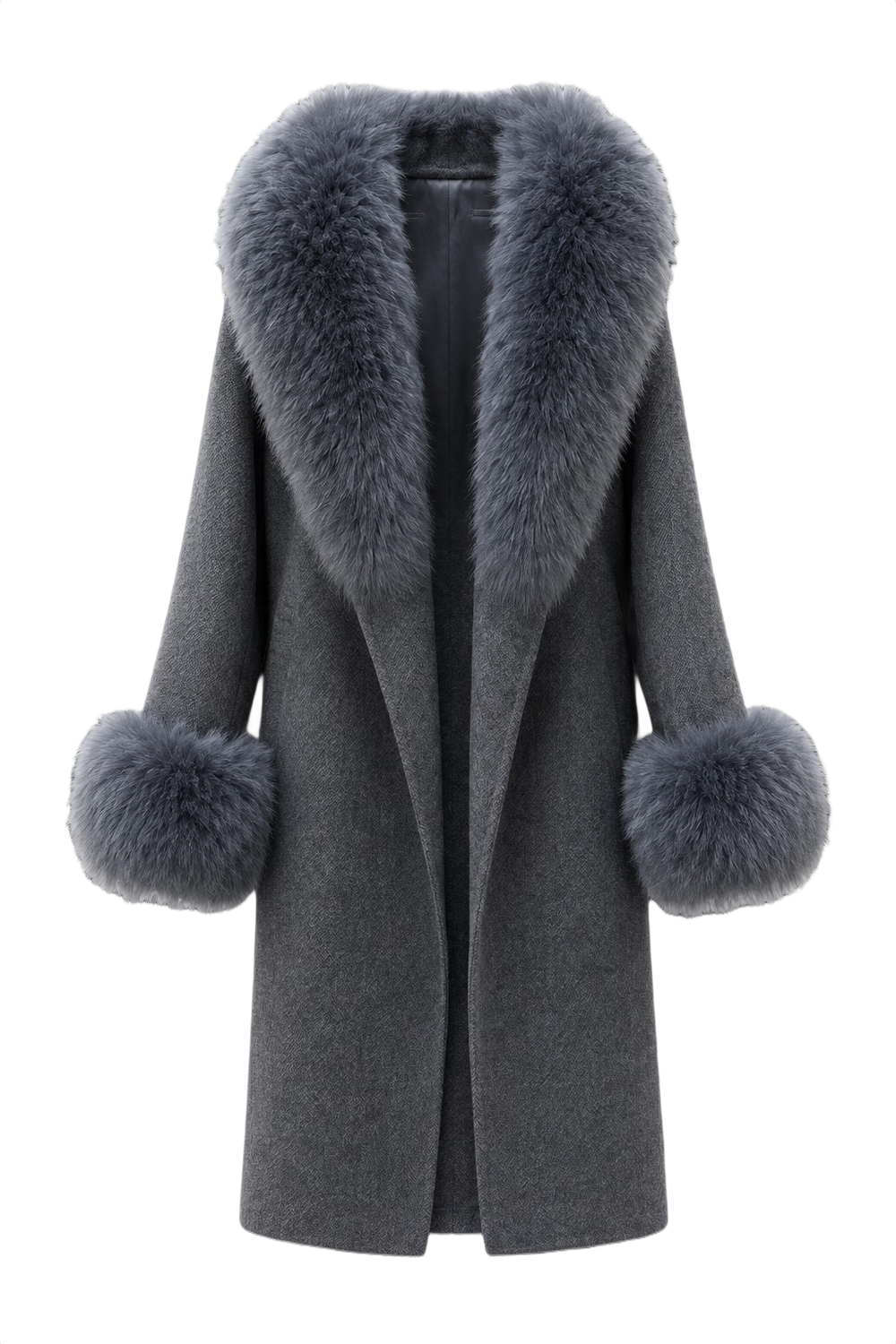 Longline Shawl Collar Wrap Coat with Plush Trim