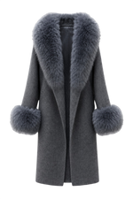 Longline Shawl Collar Wrap Coat with Plush Trim